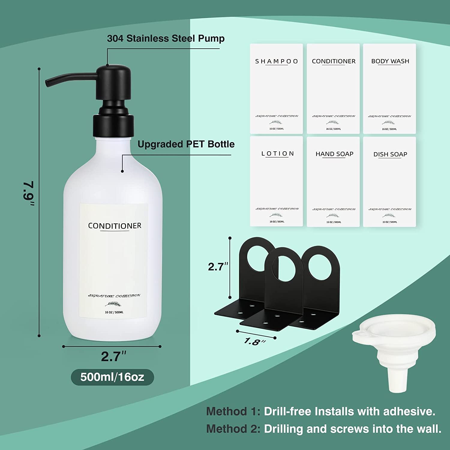 Shampoo Dispenser for Shower Wall Drill Free Shower Soap Dispenser Wall Mount with Waterproof Labels