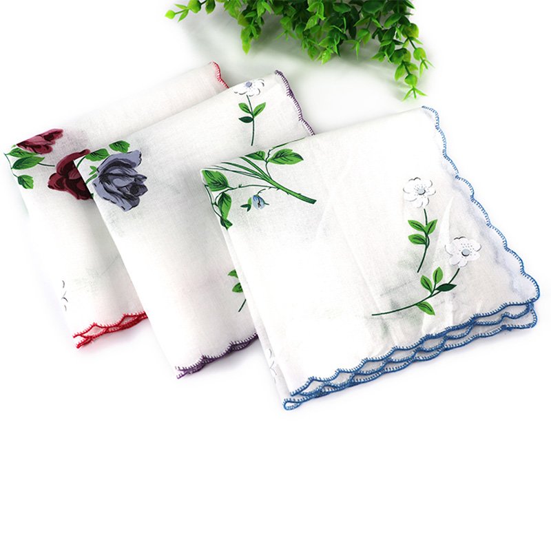 custom hanky floral printed cotton perfumed handkerchief with scallop edge mendil kawaii pink handkerchiefs