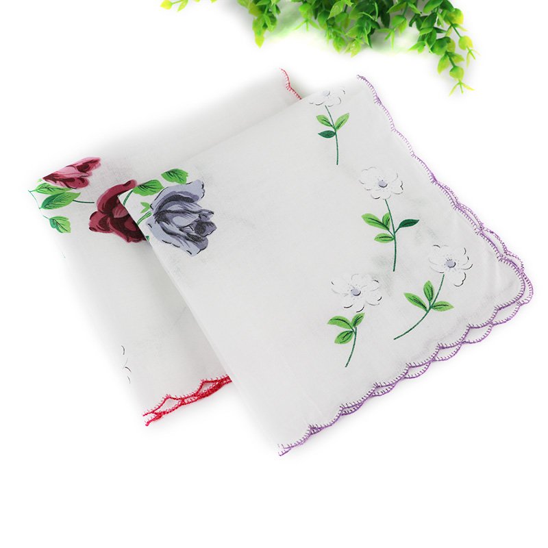 custom hanky floral printed cotton perfumed handkerchief with scallop edge mendil kawaii pink handkerchiefs