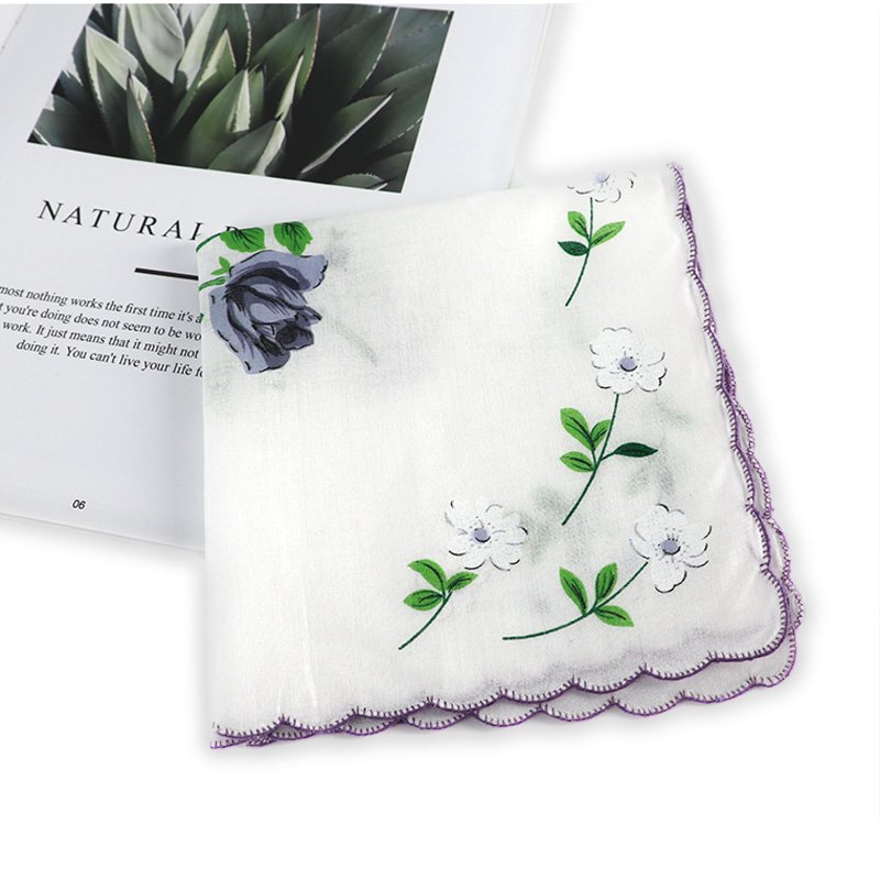 custom hanky floral printed cotton perfumed handkerchief with scallop edge mendil kawaii pink handkerchiefs