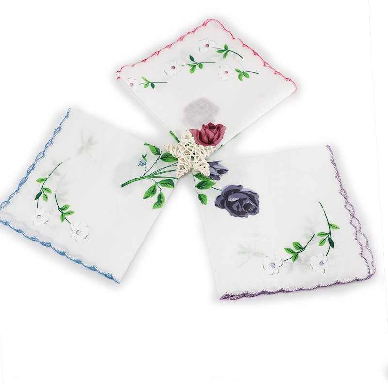 custom hanky floral printed cotton perfumed handkerchief with scallop edge mendil kawaii pink handkerchiefs