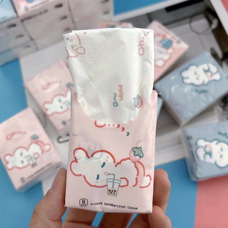 FSC Mini Facial Tissues Lovely Cartoon Printed Pocket Tissues 9 Pcs Pack Cute Paper Handkerchief Cleansing Tissue