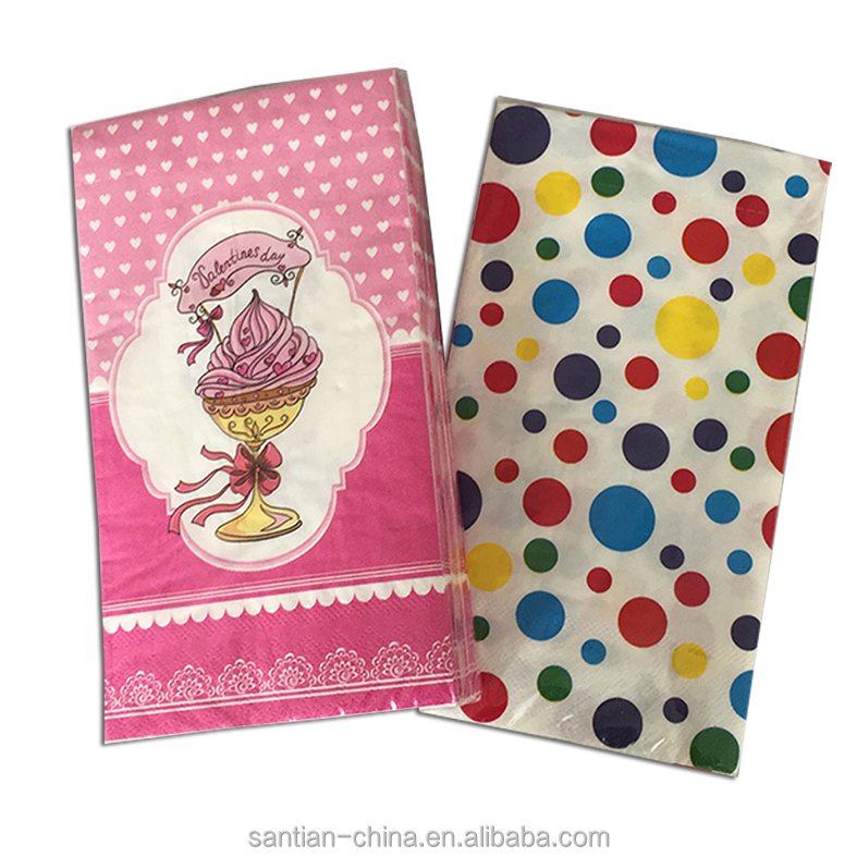 Santian Paper Party Napkin Colorful Printed Rectangular Cocktail Napkins Foldable Serviettes in Pack Bag Style Table Covering