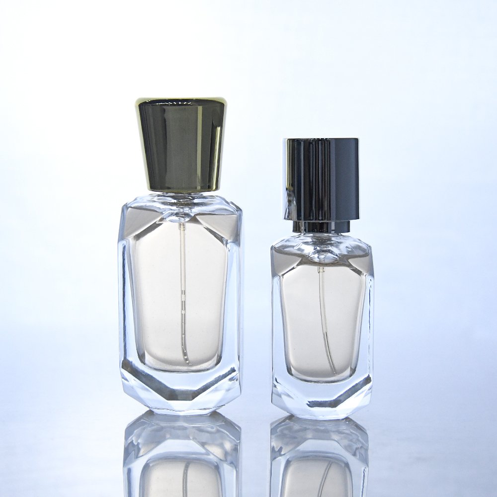 Luxury Glossy Wholesale 30ml 50ml 100ml Clear Rectangle Cuboid Glass Perfume Bottles With Plastic T-shaped Caps