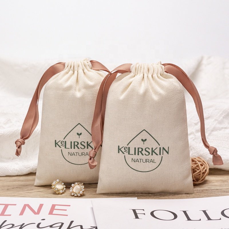 Custom Logo Printed Small Cotton Recyclable Linen Drawstring Bag For Soap Packing Recyclable Muslin Cotton Gift Soap Pouch