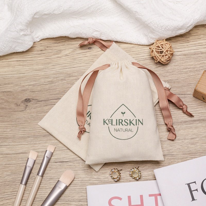 Custom Logo Printed Small Cotton Recyclable Linen Drawstring Bag For Soap Packing Recyclable Muslin Cotton Gift Soap Pouch