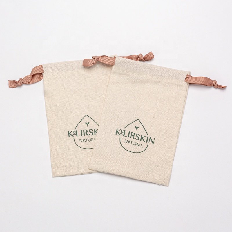 Custom Logo Printed Small Cotton Recyclable Linen Drawstring Bag For Soap Packing Recyclable Muslin Cotton Gift Soap Pouch