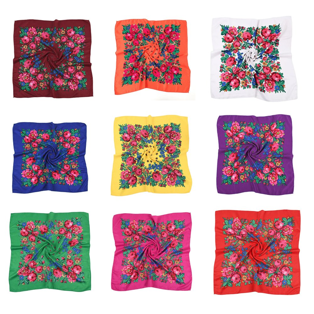 2024 Hot Sale Wholesale Lady Print Flowers Cotton Feeling Acrylic Square Russian cotton scarf for head
