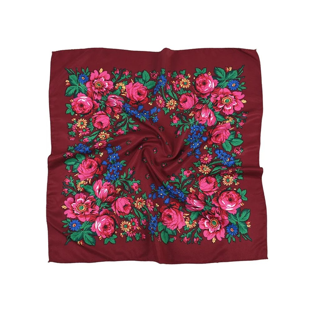 2024 Hot Sale Wholesale Lady Print Flowers Cotton Feeling Acrylic Square Russian cotton scarf for head