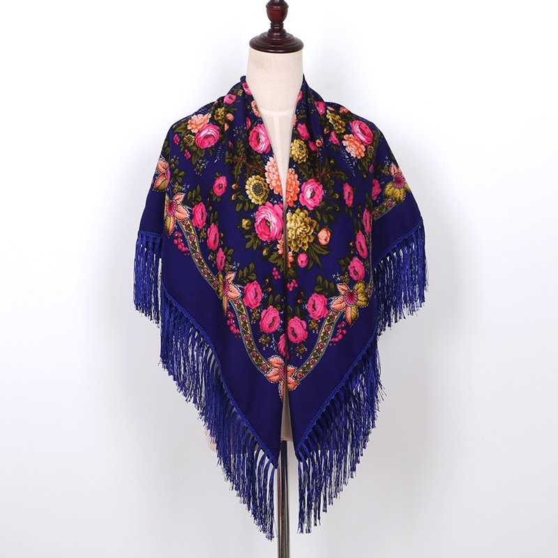 Russian Shawls Headscarf Women's Poncho Square Scarf Female Wrap Fringed Hijabs Muslim Islamic Scarves Large Handkerchief
