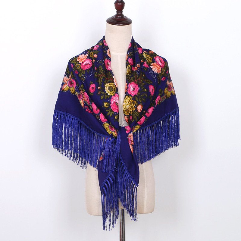 Russian Shawls Headscarf Women's Poncho Square Scarf Female Wrap Fringed Hijabs Muslim Islamic Scarves Large Handkerchief