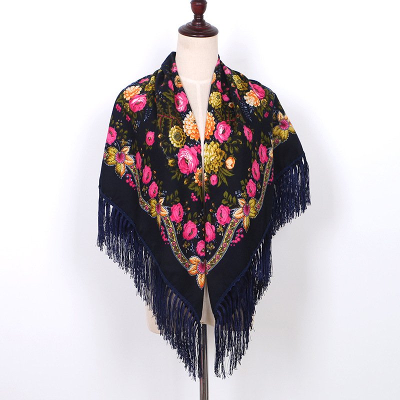 Russian Shawls Headscarf Women's Poncho Square Scarf Female Wrap Fringed Hijabs Muslim Islamic Scarves Large Handkerchief