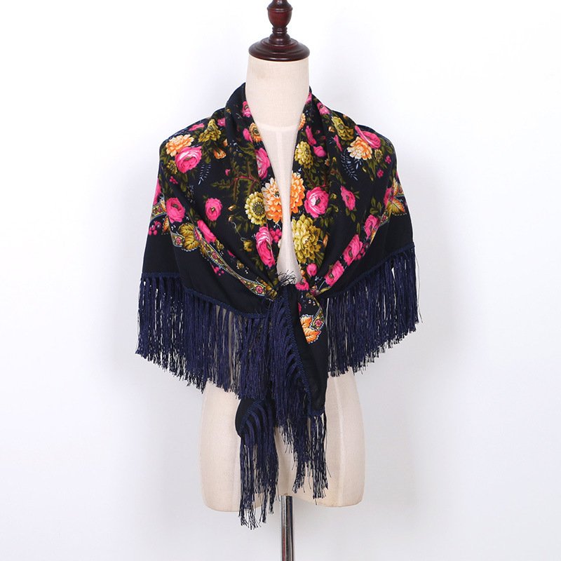Russian Shawls Headscarf Women's Poncho Square Scarf Female Wrap Fringed Hijabs Muslim Islamic Scarves Large Handkerchief