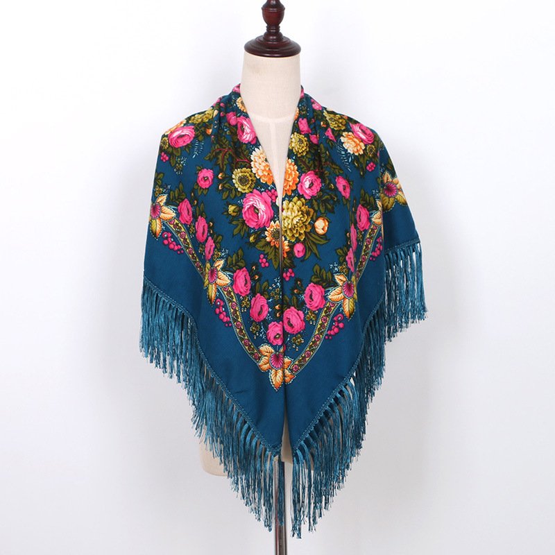 Russian Shawls Headscarf Women's Poncho Square Scarf Female Wrap Fringed Hijabs Muslim Islamic Scarves Large Handkerchief