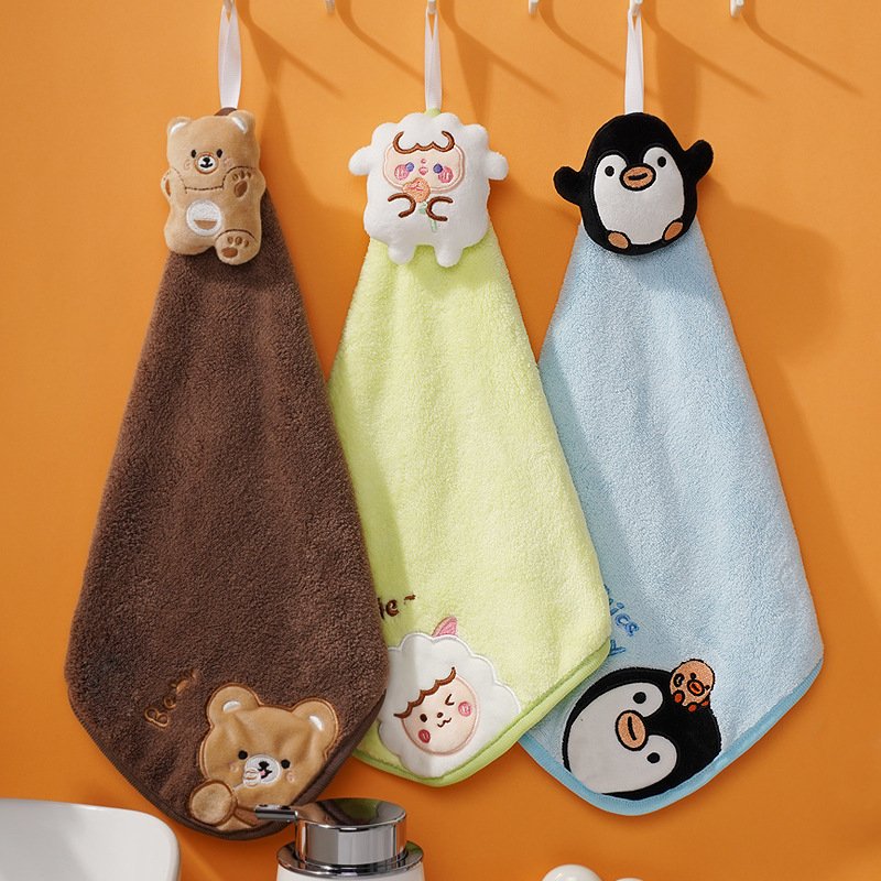Cartoon Three-dimensional Cute Hand Towel Hung Coral Velvet Embroidery Absorbent Handkerchief Kitchen Children's Small Towel