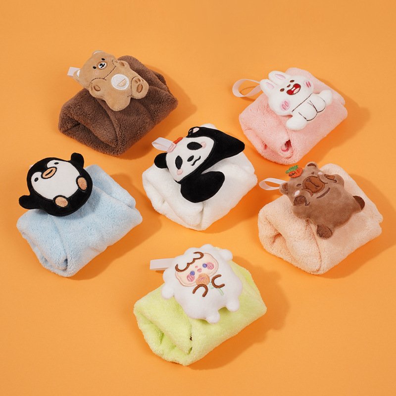 Cartoon Three-dimensional Cute Hand Towel Hung Coral Velvet Embroidery Absorbent Handkerchief Kitchen Children's Small Towel