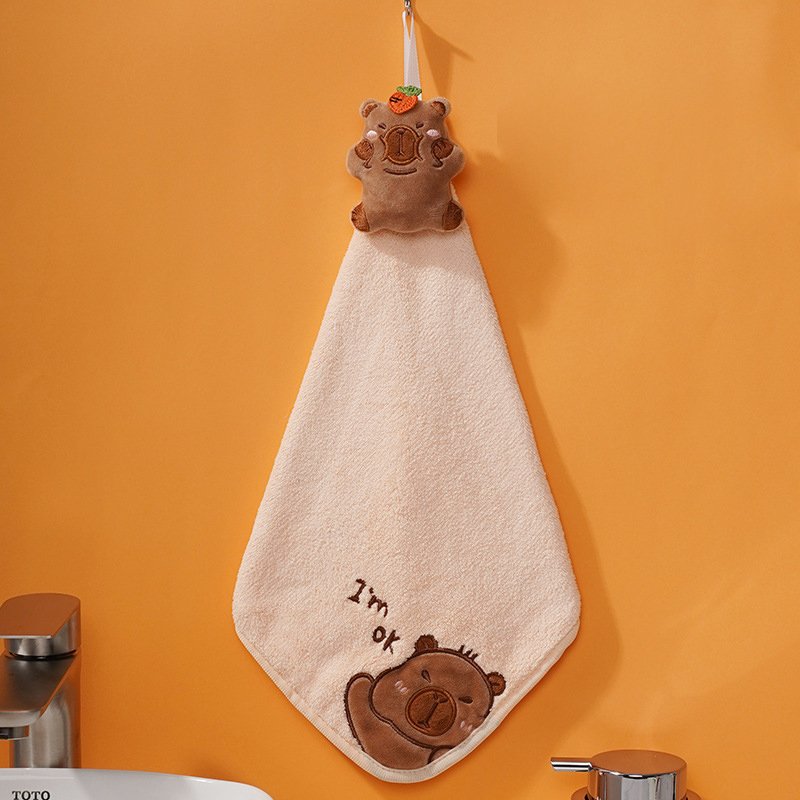 Cartoon Three-dimensional Cute Hand Towel Hung Coral Velvet Embroidery Absorbent Handkerchief Kitchen Children's Small Towel
