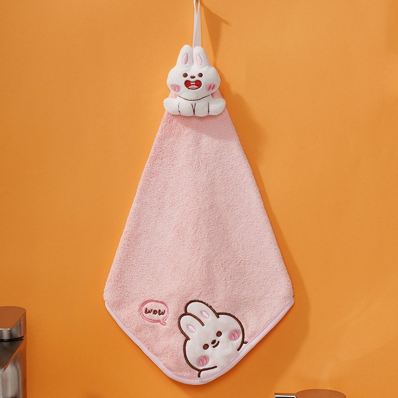 Cartoon Three-dimensional Cute Hand Towel Hung Coral Velvet Embroidery Absorbent Handkerchief Kitchen Children's Small Towel
