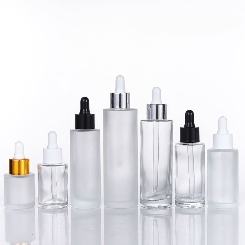 Cosmetic Packaging Fancy Essential Oil 35ml Round Clear Glass Dropper Bottles With Rose Gold Dropper