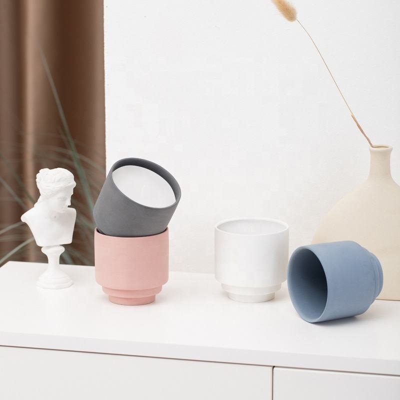 Unique Shape 10 Oz Custom Nordic Matt Soy Wax Small Foot Round Candle Vessels Colorful Ceramic Candle Jars