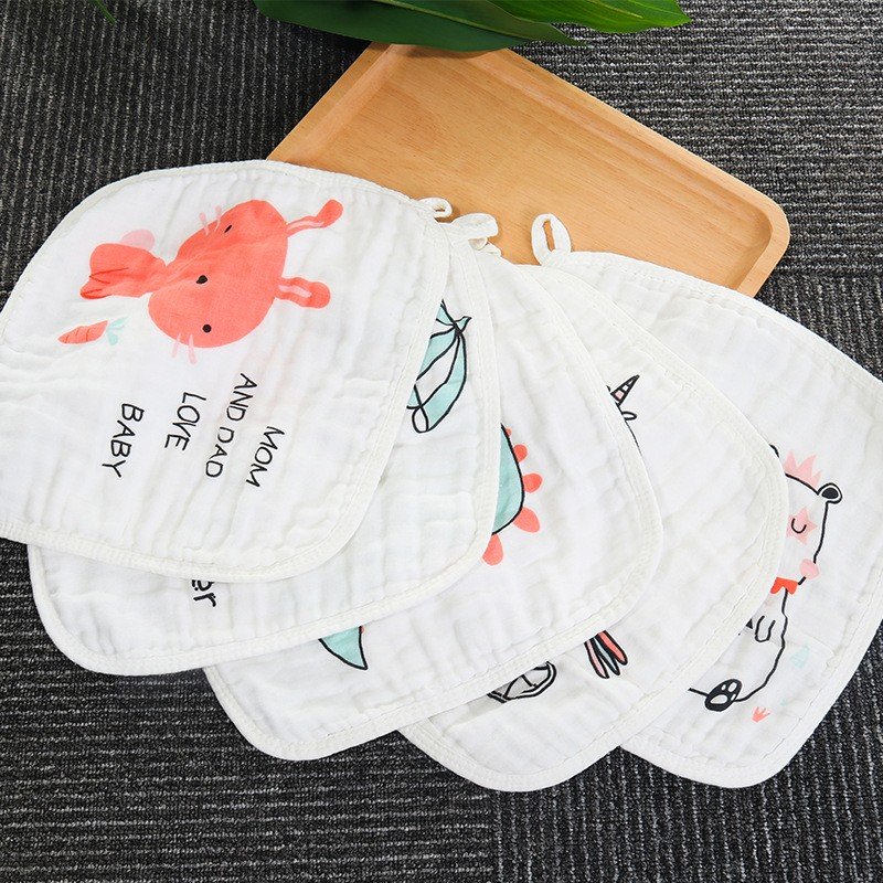 Organic 100% Cotton Extra Soft embroidery Baby Wash Cloth Towel with Loop Gauze Handkerchief