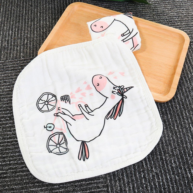 Organic 100% Cotton Extra Soft embroidery Baby Wash Cloth Towel with Loop Gauze Handkerchief