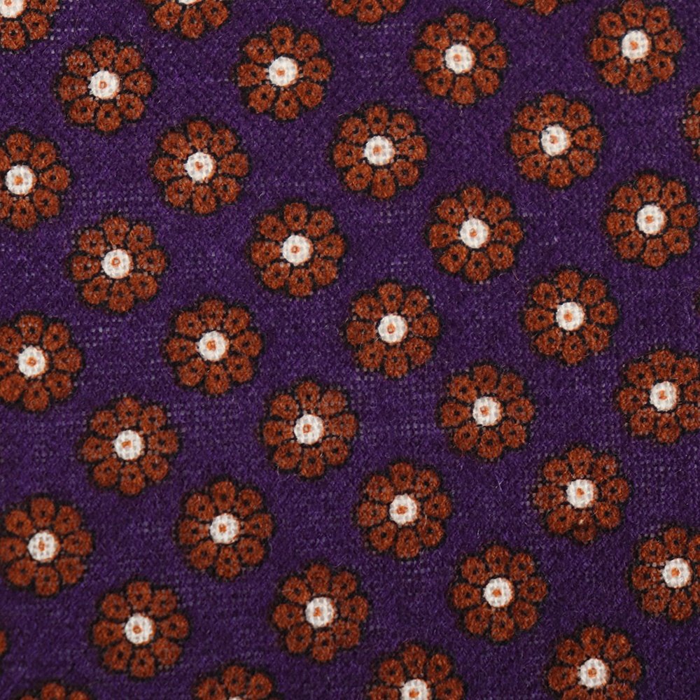 Two Colors 100% Wool Hand Rolled Purple Gray Floral Pattern Printed Mens Pocket Squares Handkerchief for Suits