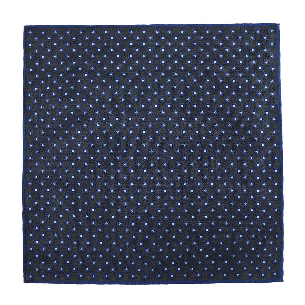 Two Colors 100% Wool Hand Rolled Purple Gray Floral Pattern Printed Mens Pocket Squares Handkerchief for Suits