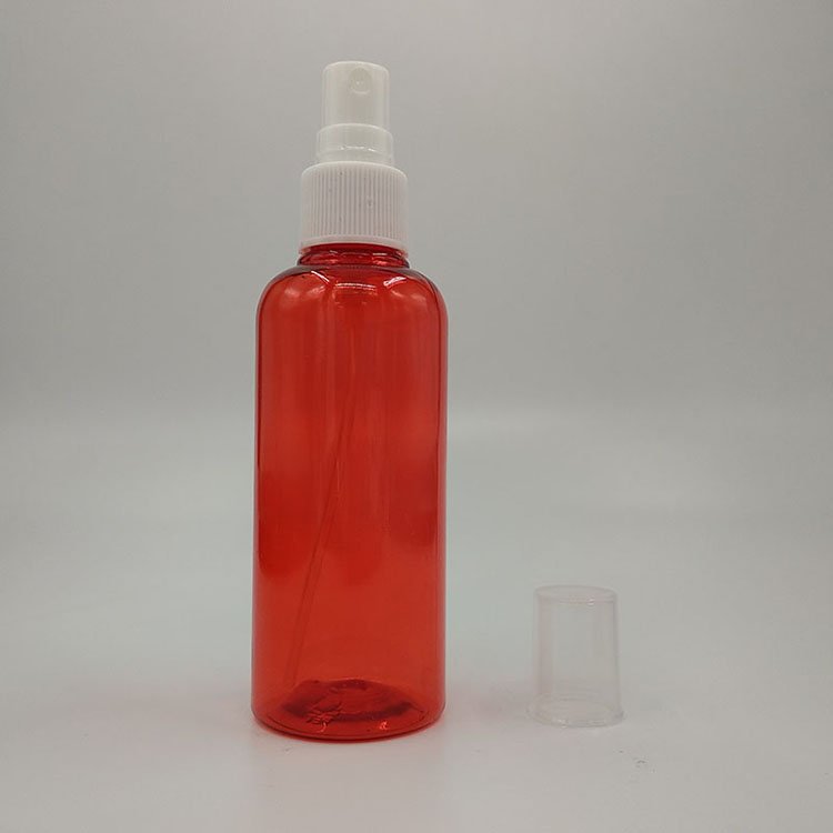100ml Transparent Red Mini Plastic Bottle With White Spray Liquid Containers 4 Ounce