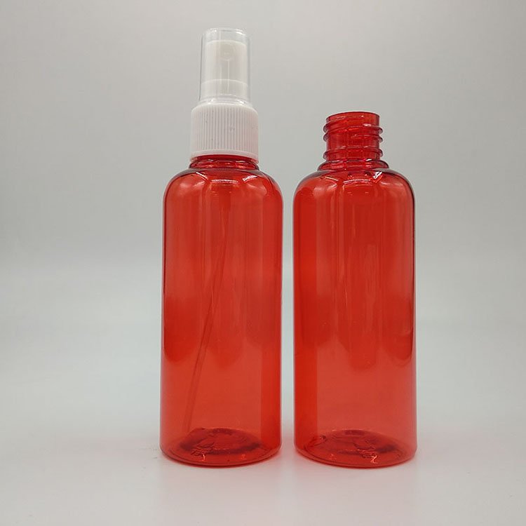 100ml Transparent Red Mini Plastic Bottle With White Spray Liquid Containers 4 Ounce
