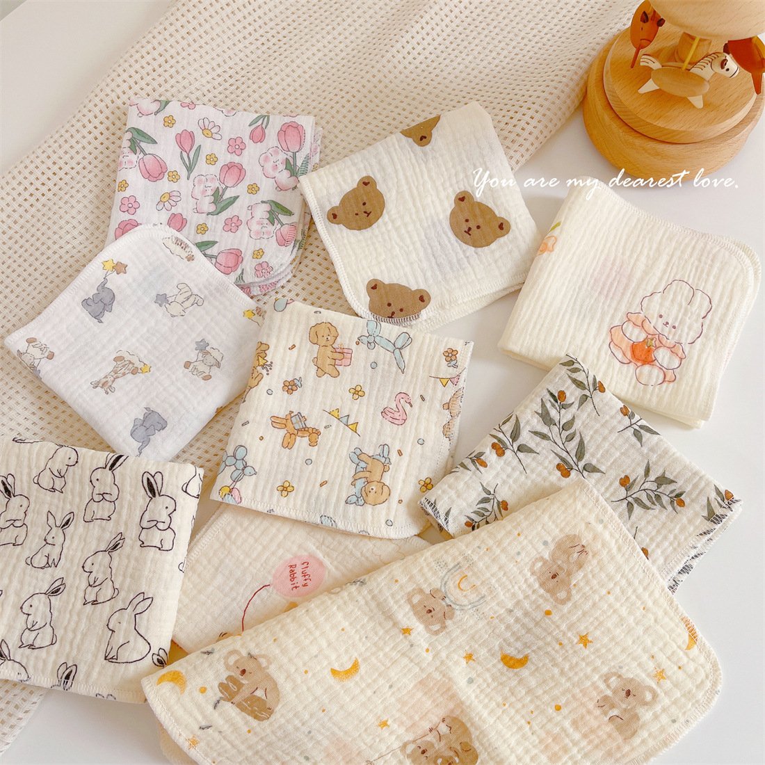 Print Baby Drool Bibs 26*26cm 100% Cotton Gauze Towels Infant Burp Cloths Children's Handkerchiefs Soft Washcloths Newborn Towel