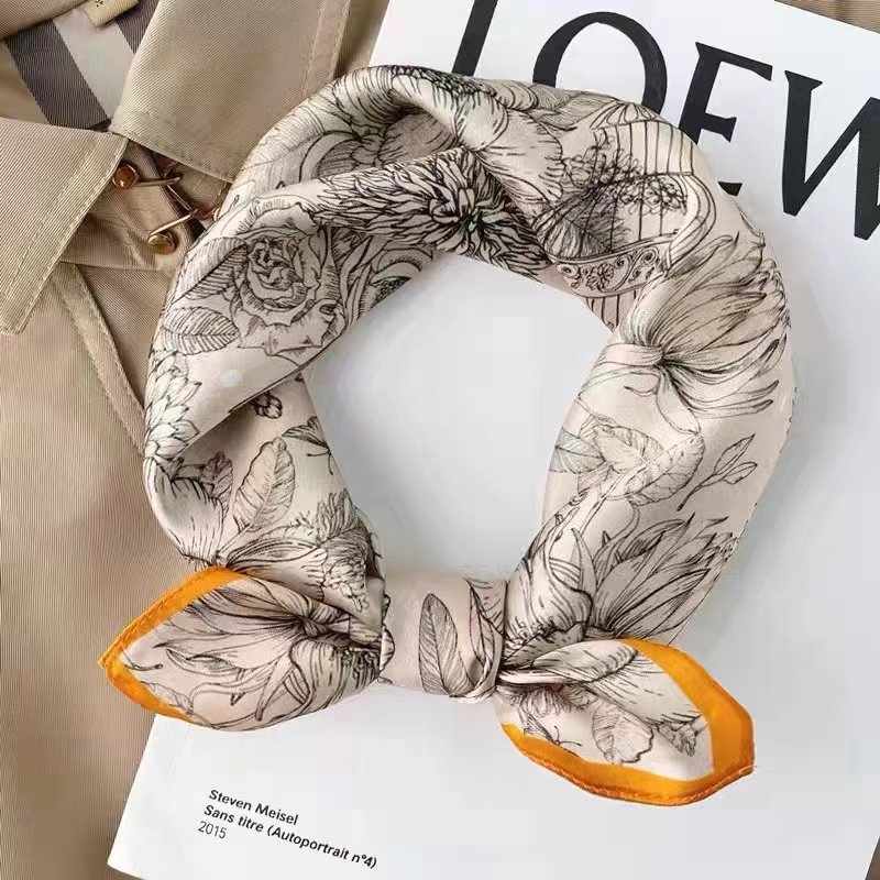 Wholesale High Quality Digital Printed Lightweight Silk Satin Scarf 100% Pure Square Style Ladies Handkerchief for Summer