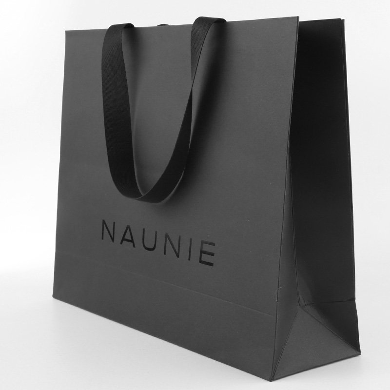 Wholesale custom your own logo black clothing cardboard kraft ribbon shopping retail paper luxury with handle black gift bags