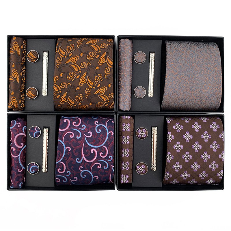 Custom LOGO Gift Box Men Groom Tie and Pocket Square Set Business with Cufflinks
