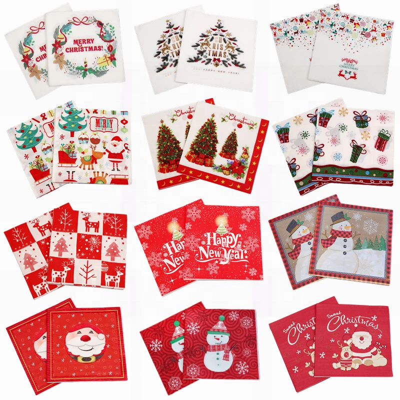 Hot sale Party wedding birthday Christmas exclusive style custom 1/4 Dinner Napkins Paper Napkin Christmas Paper Color