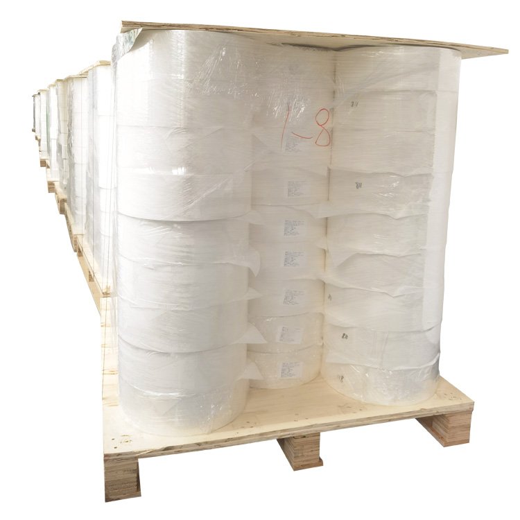Factory direct sale 54u white Synthetic Paper 75u white PP Flexographic Printing Sticker Material Self adhesive master roll
