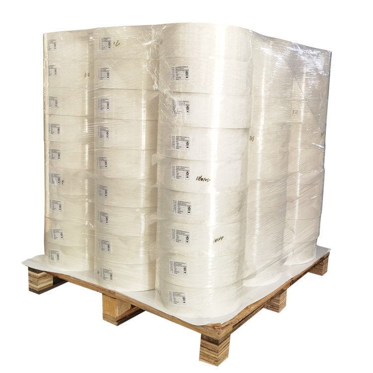 Factory direct sale 54u white Synthetic Paper 75u white PP Flexographic Printing Sticker Material Self adhesive master roll