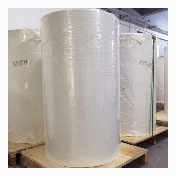 Factory direct sale 54u white Synthetic Paper 75u white PP Flexographic Printing Sticker Material Self adhesive master roll