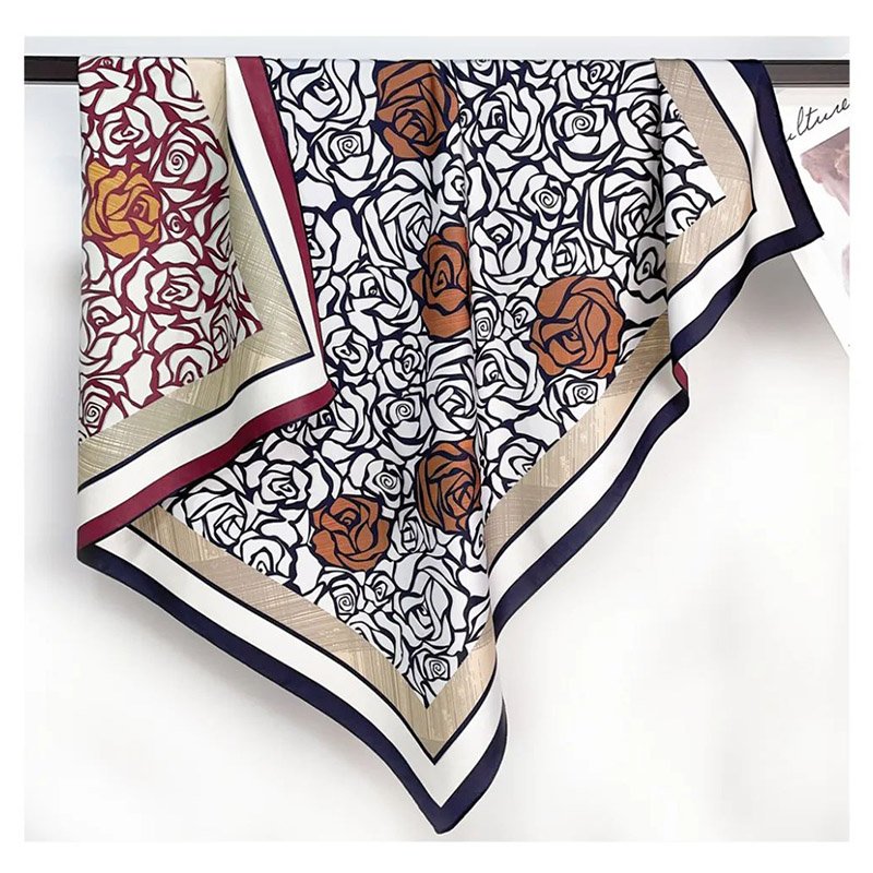 2024 Spring/Summer New Flower Printed Satin 90 Square Scarf with Double sided Printing Customized Silk Scarf Bandannas