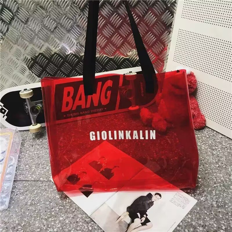 Wholesale Large Capacity Laser Logo PVC Travel Shopping Work Women Purses Zippered Handbag Little Neon Beach Stadium Clear Bag