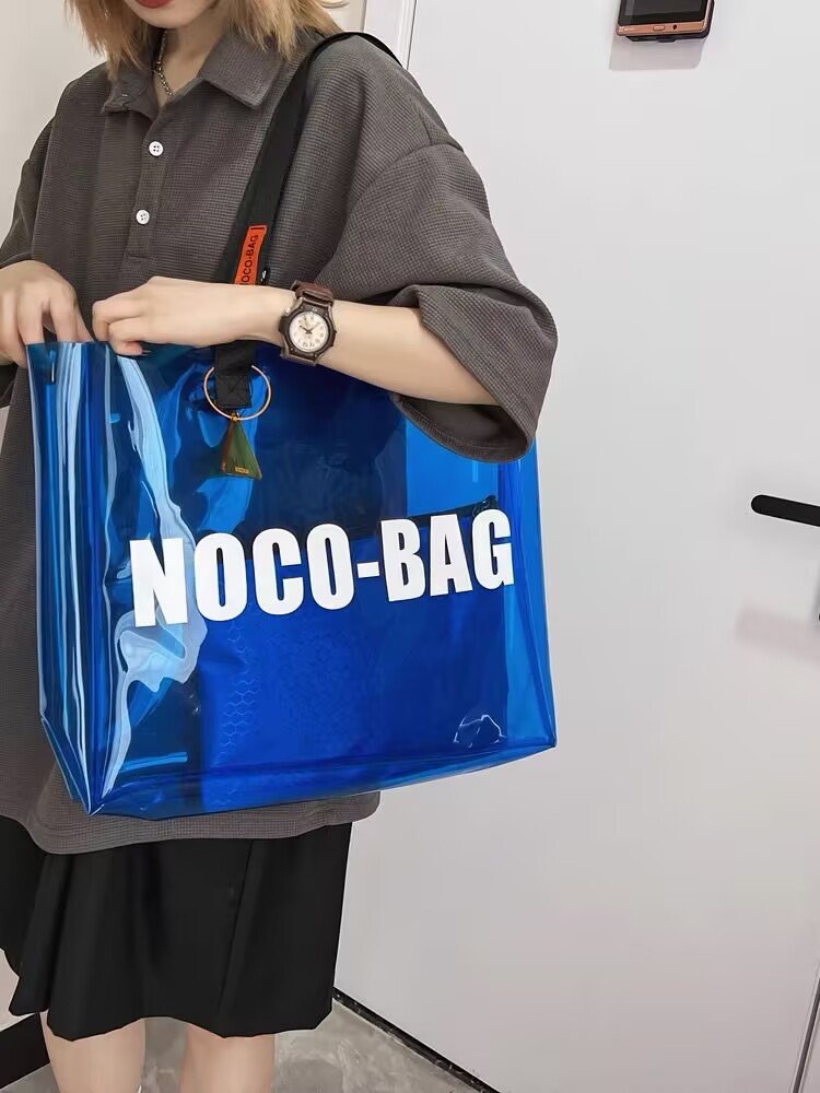 Wholesale Large Capacity Laser Logo PVC Travel Shopping Work Women Purses Zippered Handbag Little Neon Beach Stadium Clear Bag
