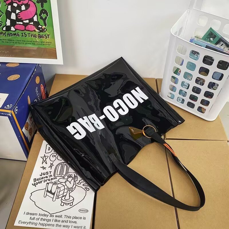 Wholesale Large Capacity Laser Logo PVC Travel Shopping Work Women Purses Zippered Handbag Little Neon Beach Stadium Clear Bag