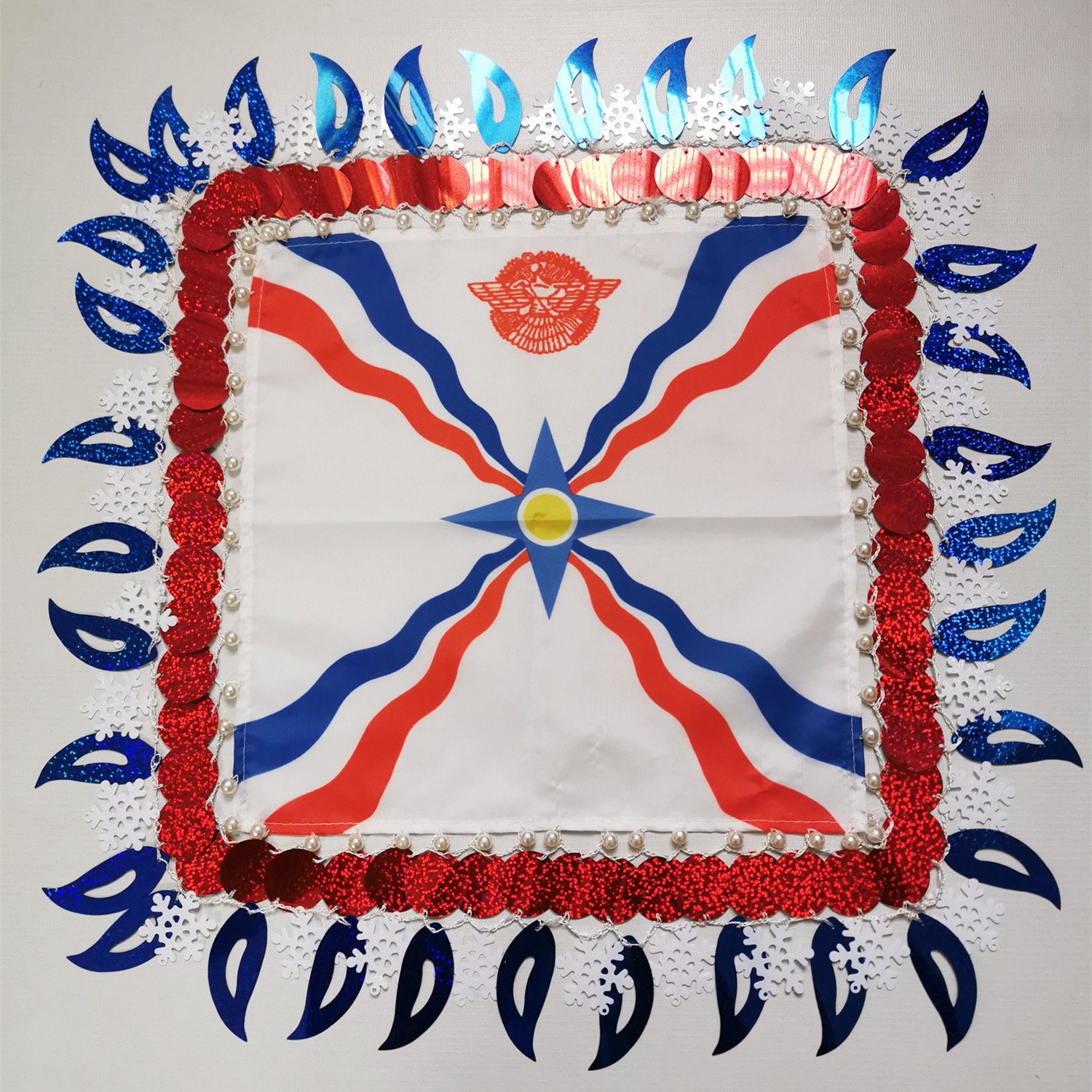 assyrian flag yalikhta Snow shape sequin Dancing Wedding Party Square kerchief