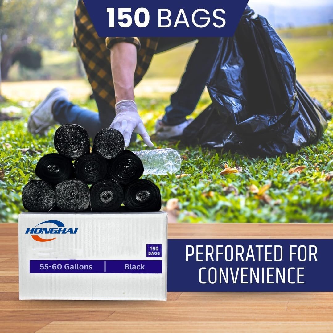 Custom Heavy Duty Dustbin Bags,Black Outdoor Bin Liners, 55-60 Gallons Rubbish Sacks 40 x 50 Inches