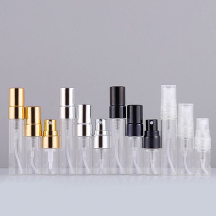 FTS 2ml 3ml 5ml Mini Refillable Glass Perfume Bottle Vial With Aluminum Mist Sprayer