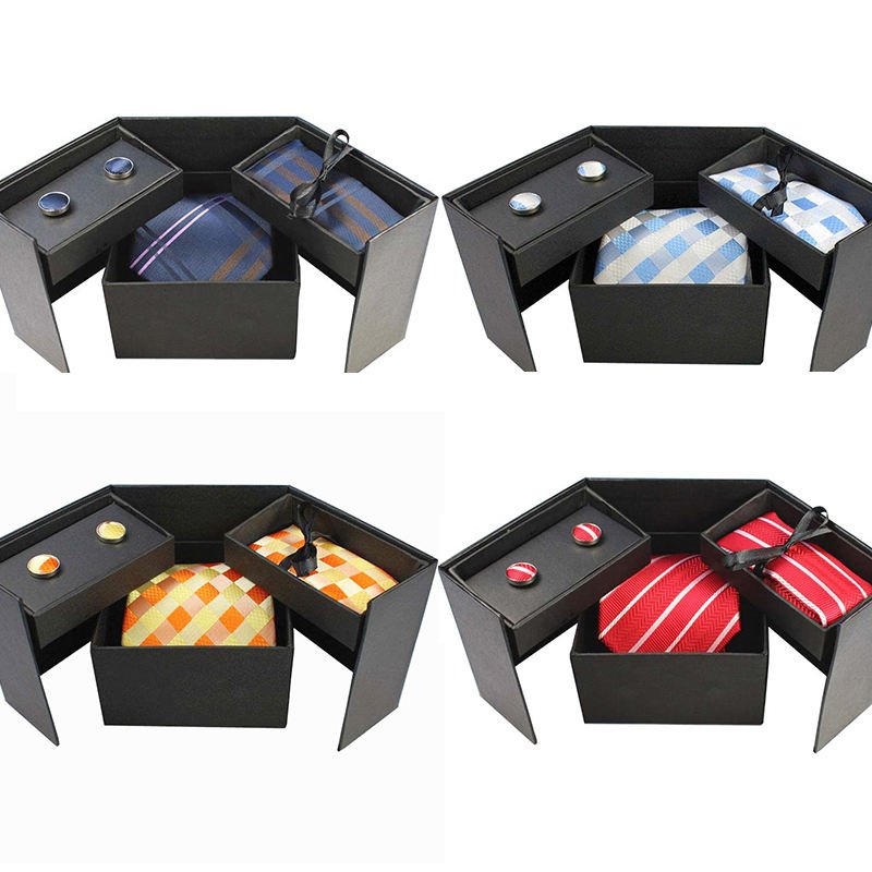 Wedding Men Neckties Gift Big Square Box Packing Men Brand Luxury Necktie Pocket Square Tie Set Cufflinks Handkerchief