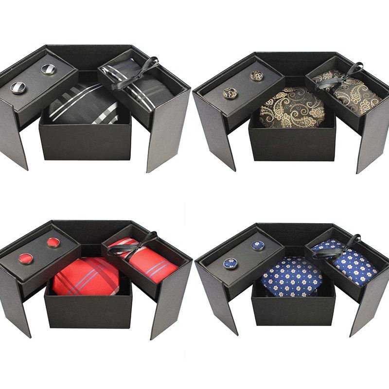 Wedding Men Neckties Gift Big Square Box Packing Men Brand Luxury Necktie Pocket Square Tie Set Cufflinks Handkerchief