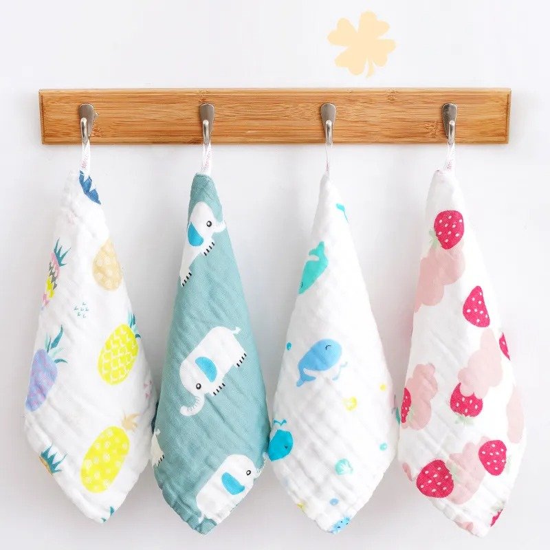 Cute Organic Baby Muslin Washcloths Face Cotton Towel Set Wholesale newborn baby face towel Handkerchief Baby Burp Cloth