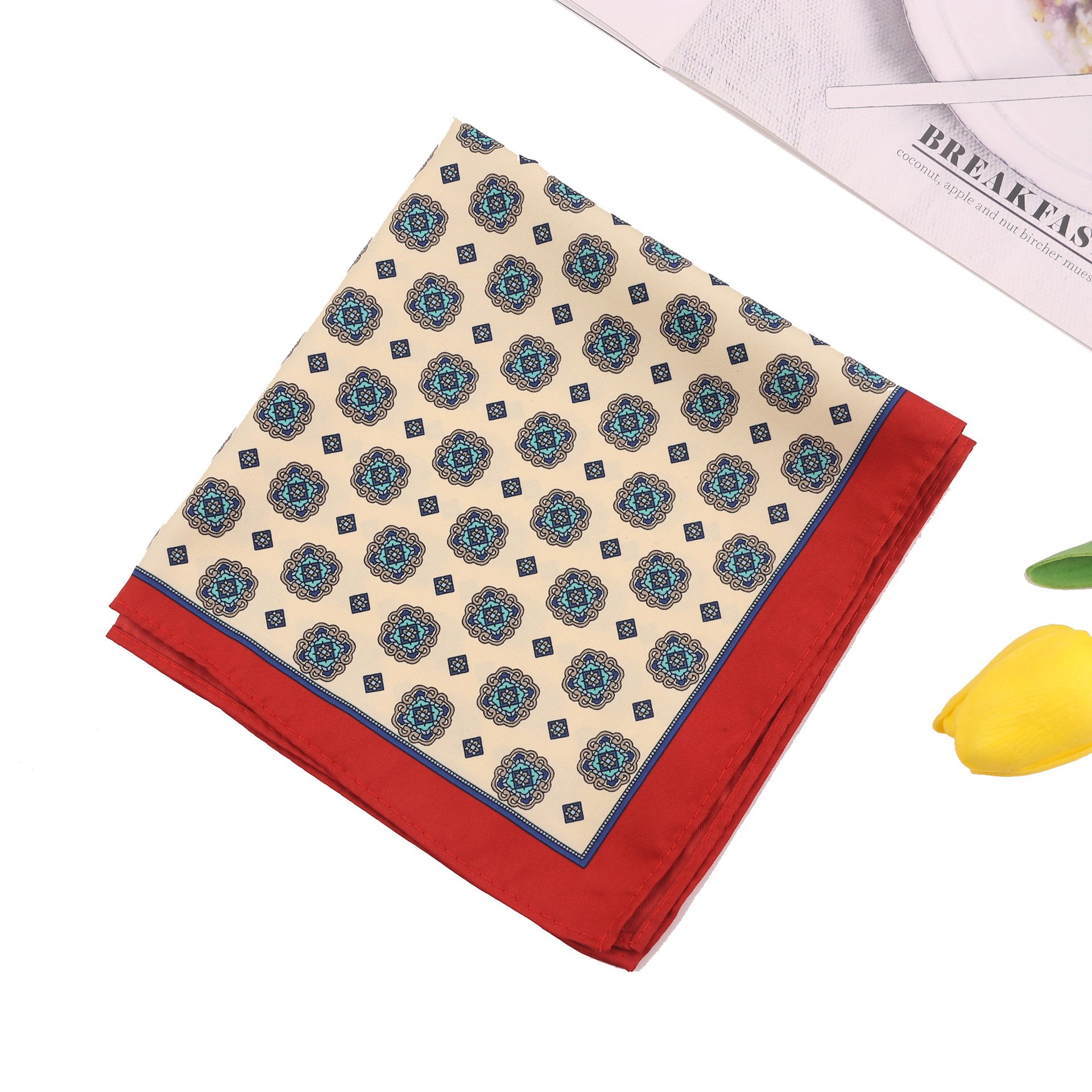 High Quality Luxury British Vintage Floral Pocket Square for Men Polyester Printed Handkerchief for Suit Pocket