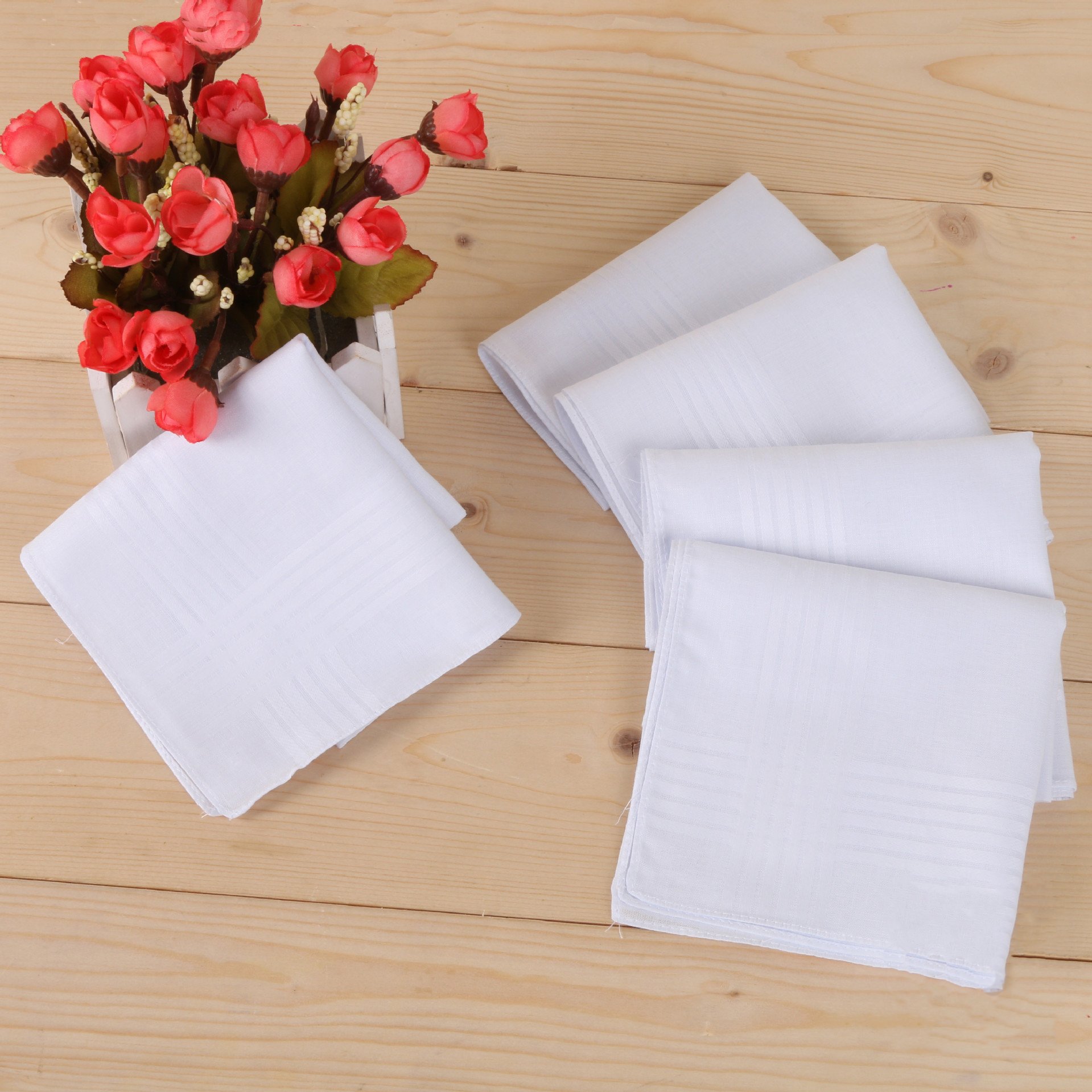 High Quality Solid White Square Scarf Mens Hanky Custom Striped 100% Soft Cotton Handkerchiefs For Men